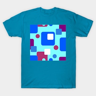 Retro Abstract Dream Space Blue Magenta White on Bright Teal T-Shirt